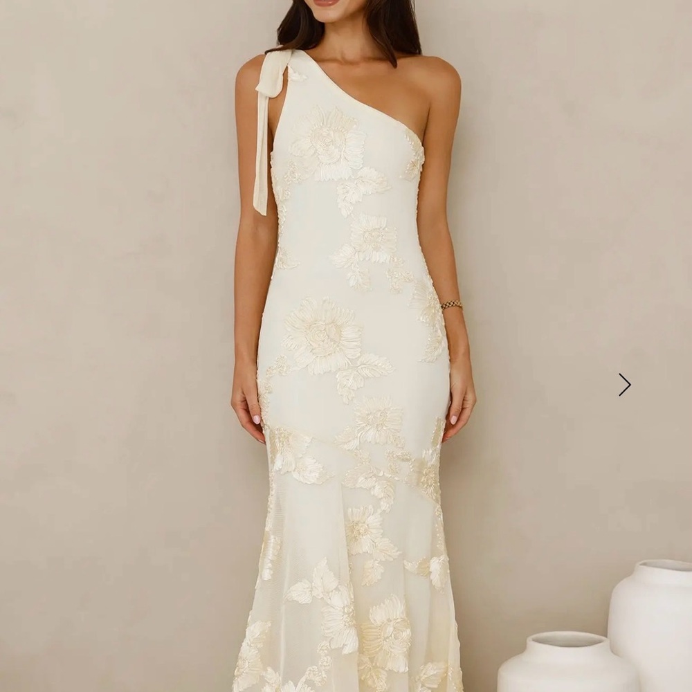 Hello Molly ONE SHOULDER MESH MAXI DRESS YELLOW